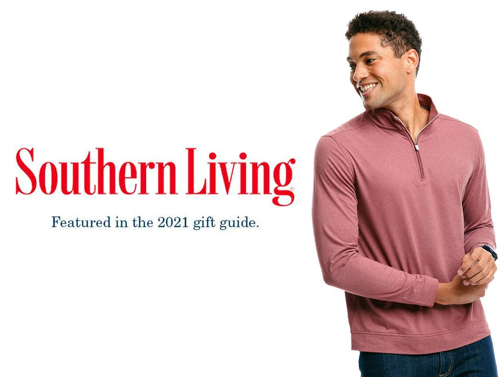 Southern Living logo and man wearing Backbarrier pullover.