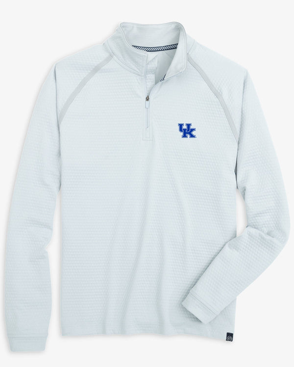 The front view of the Kentucky Wildcats Scuttle Heather Quarter Zip by Southern Tide - Heather Slate Grey