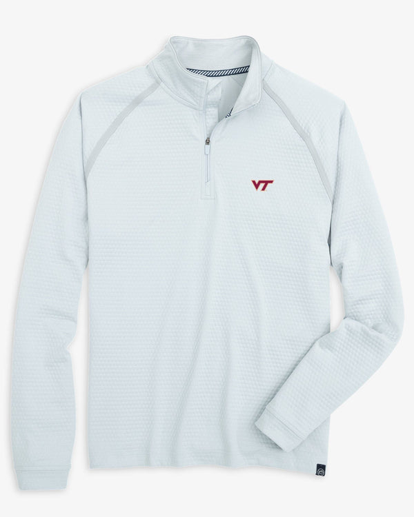 The front view of the Virginia Tech Hokies Scuttle Heather Quarter Zip by Southern Tide - Heather Slate Grey