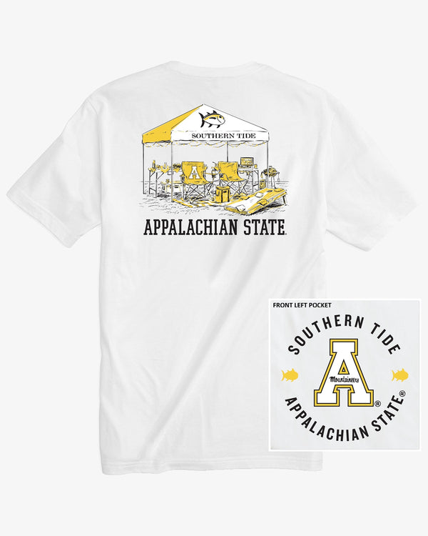 The front view of the App State Mountaineers Tailgate Time T-Shirt by Southern Tide - Classic White