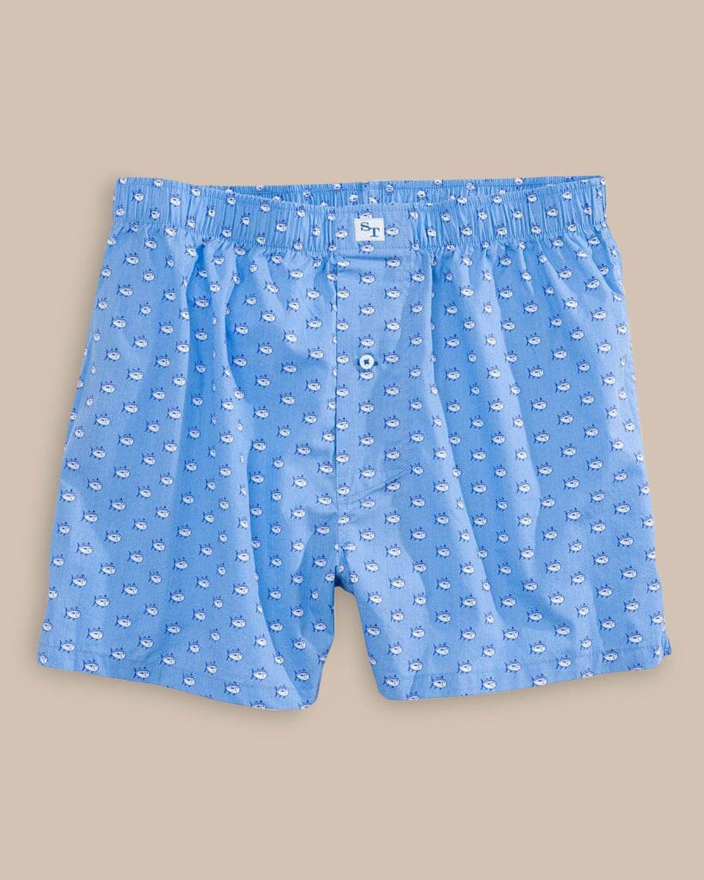 The front view of the Men's Blue Skipjack Boxer Shorts by Southern Tide - Ocean Channel