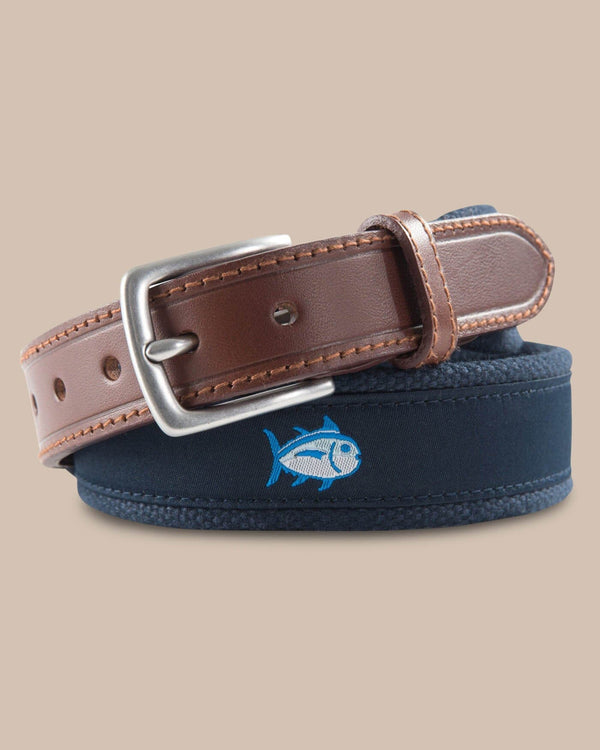 The front view of the Boys Skipjack Ribbon Belt by Southern Tide - True Navy