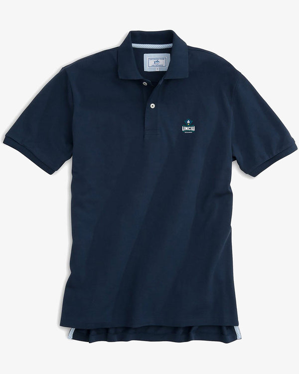 The front view of the North Carolina Wilmington Pique Polo Shirt by Southern Tide - Navy