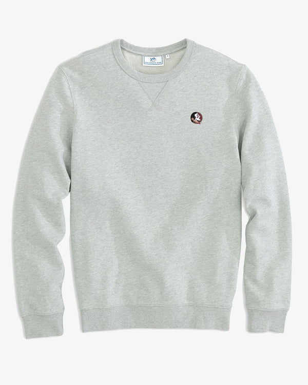 The front view of the FSU Upper Deck Pullover Sweatshirt by Southern Tide - Heather Slate Grey