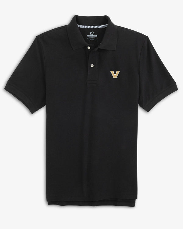 The front view of the Vanderbilt Commodores Skipjack Polo by Southern Tide - Black