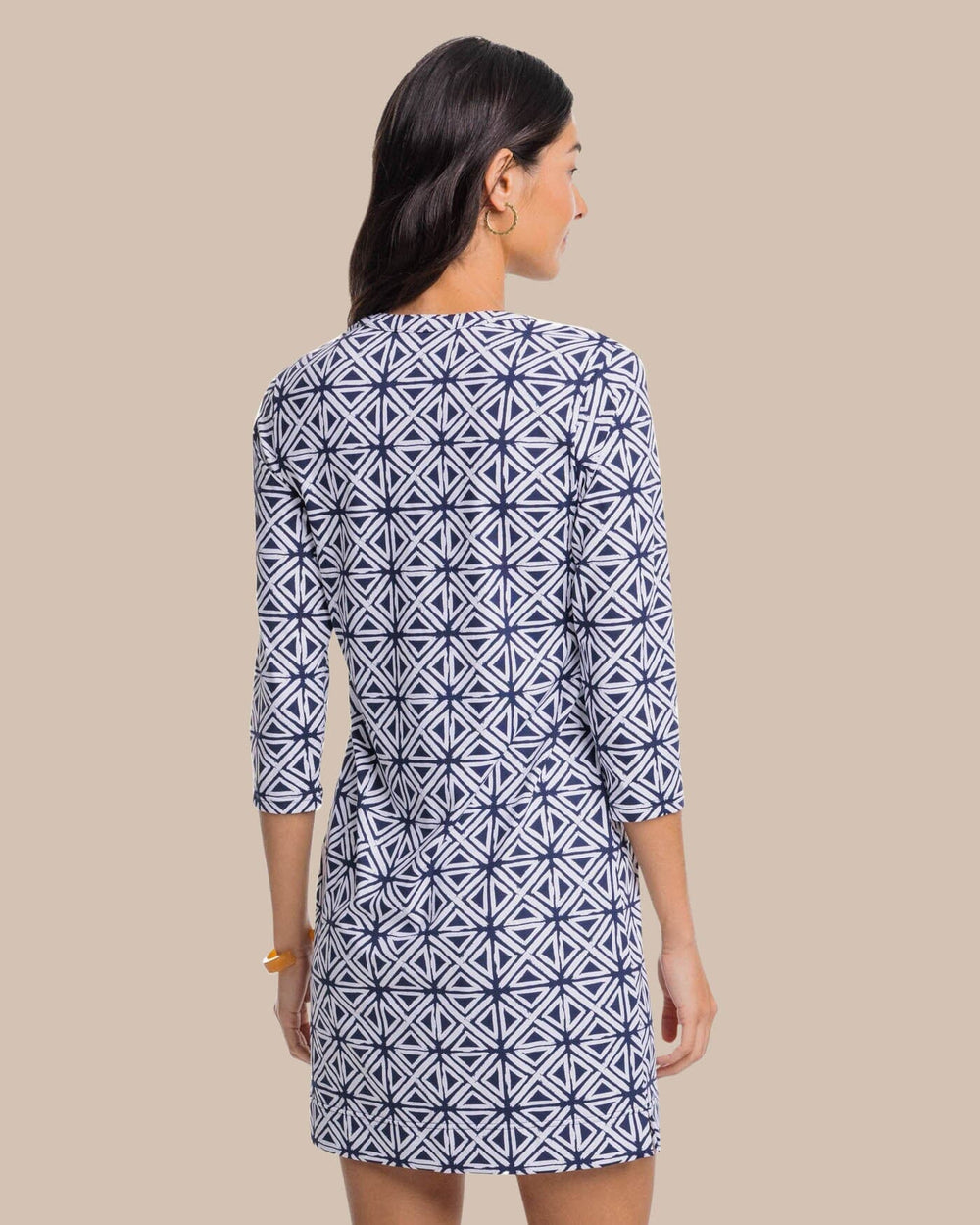 The back view of the Southern Tide Alicia Painted Geo Performance Dress by Southern Tide - Nautical Navy