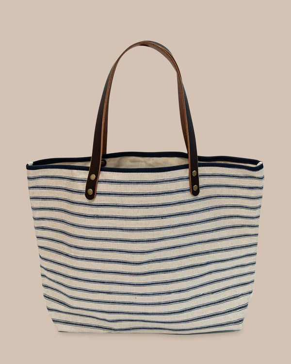 The front view of the All Day Stripe Tote by Southern Tide - Navy