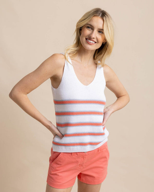 The front view of the Southern Tide Alli Striped Sweater Tank by Southern Tide - Classic White