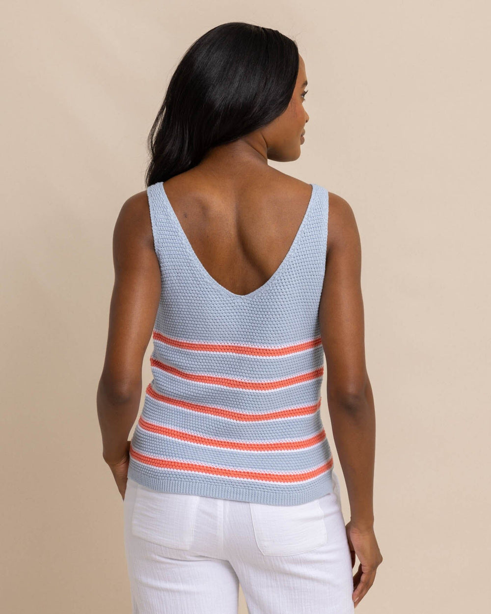 The back view of the Southern Tide Alli Striped Sweater Tank by Southern Tide - Subdued Blue