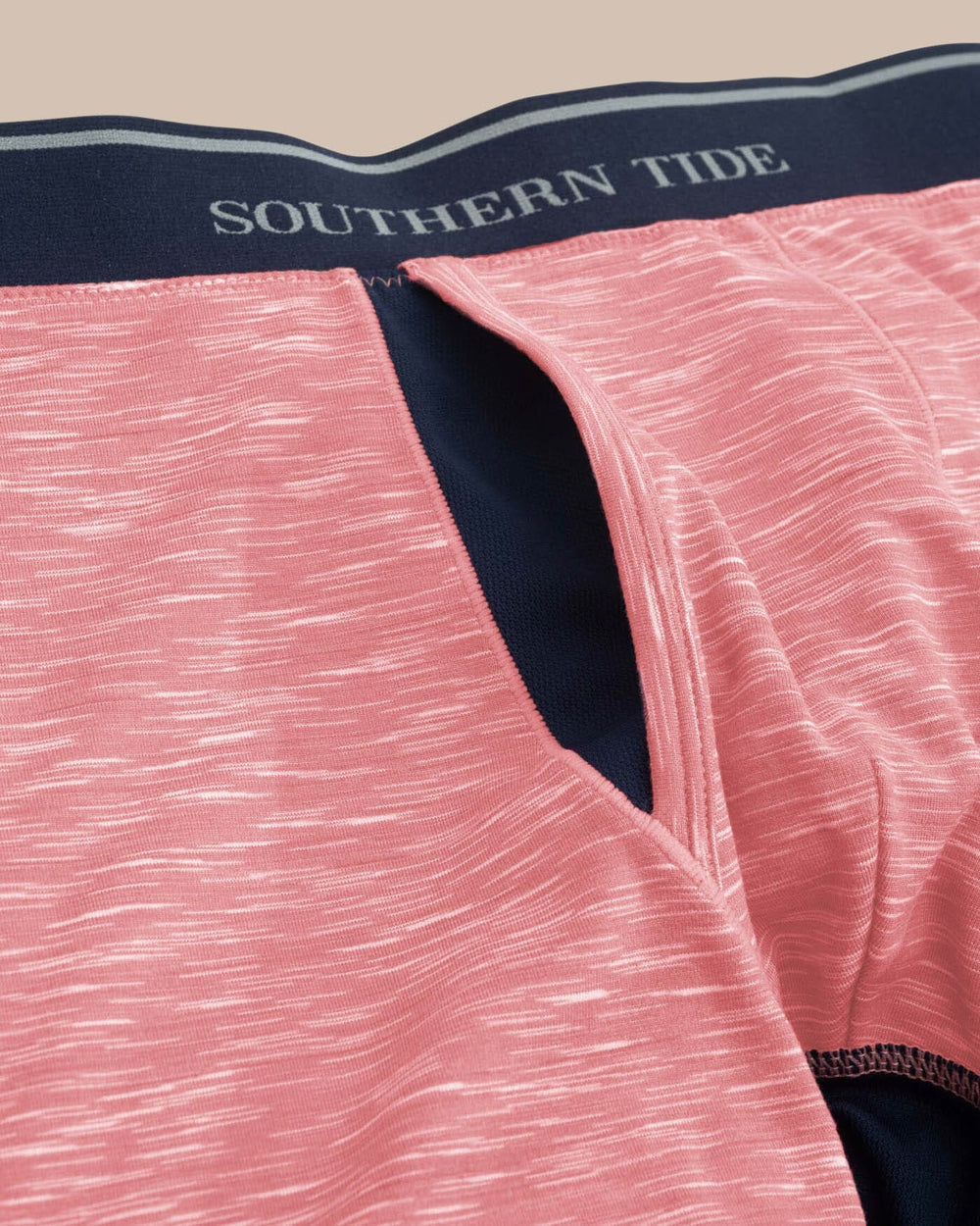 The detail view of the Southern Tide Baxter Performance Boxer Brief by Southern Tide - Rouge Red
