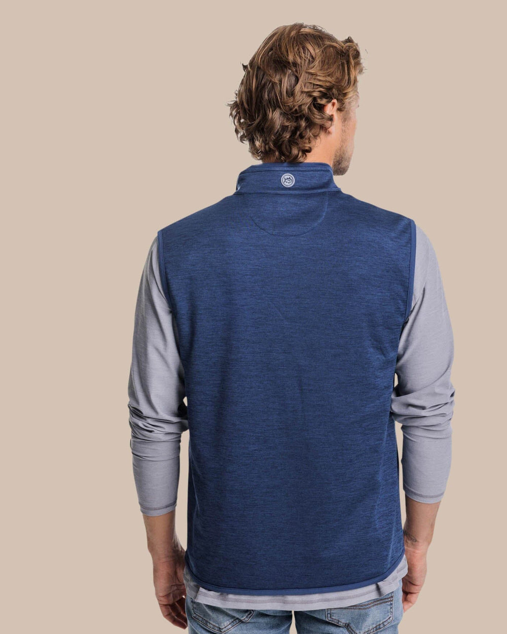 The back view of the Southern Tide Baybrook Heather Vest by Southern Tide - Heather Navy