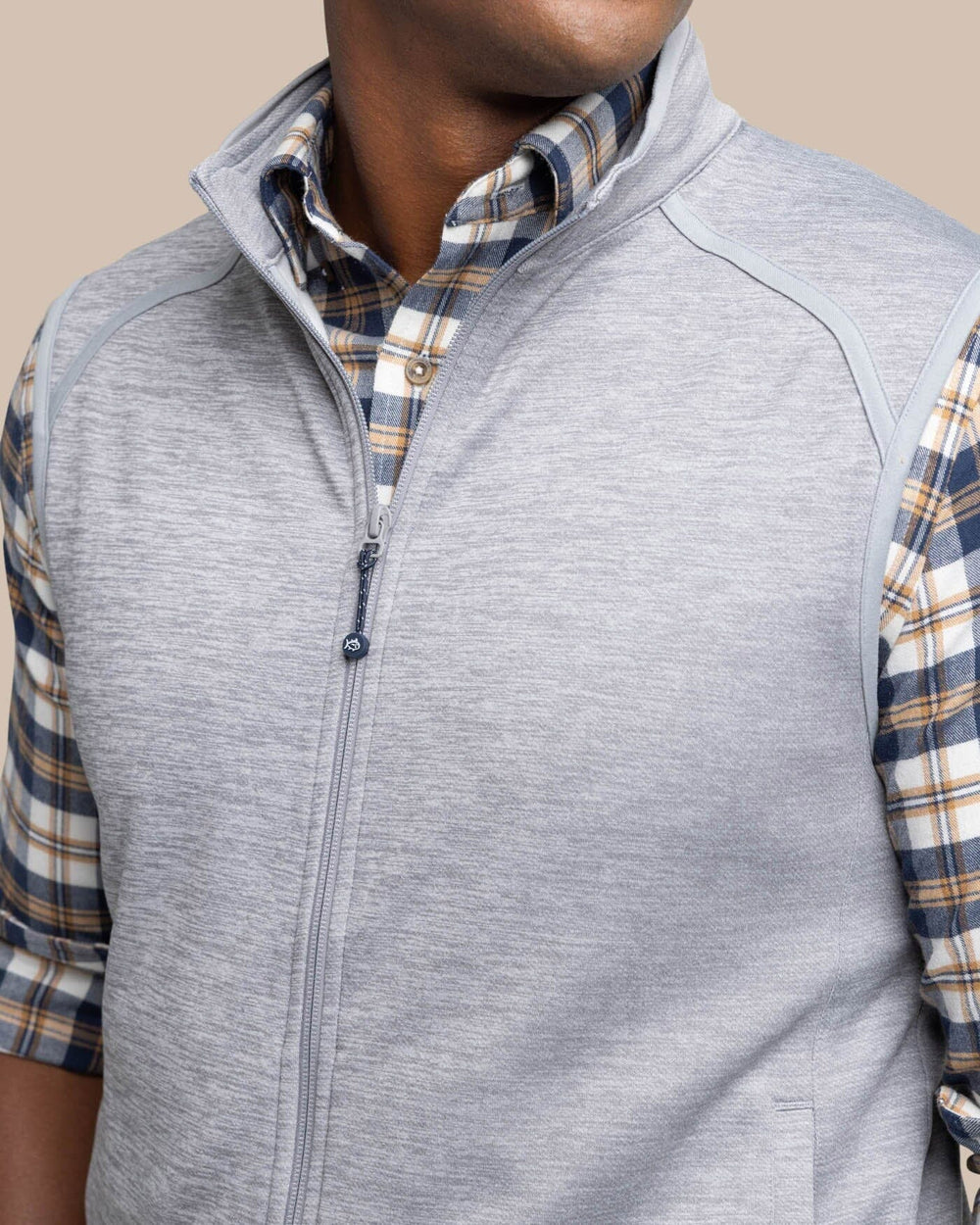 The detail view of the Southern Tide Baybrook Heather Vest by Southern Tide - Heather Ultimate Grey