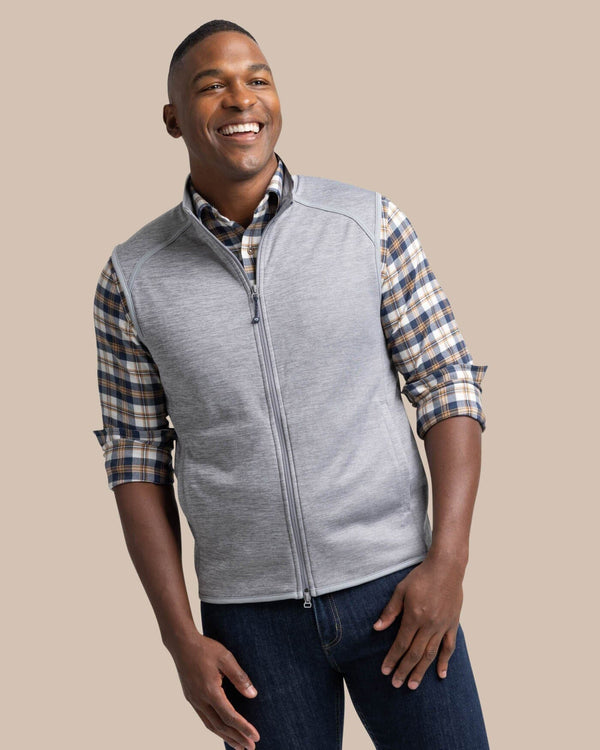 The front view of the Southern Tide Baybrook Heather Vest by Southern Tide - Heather Ultimate Grey