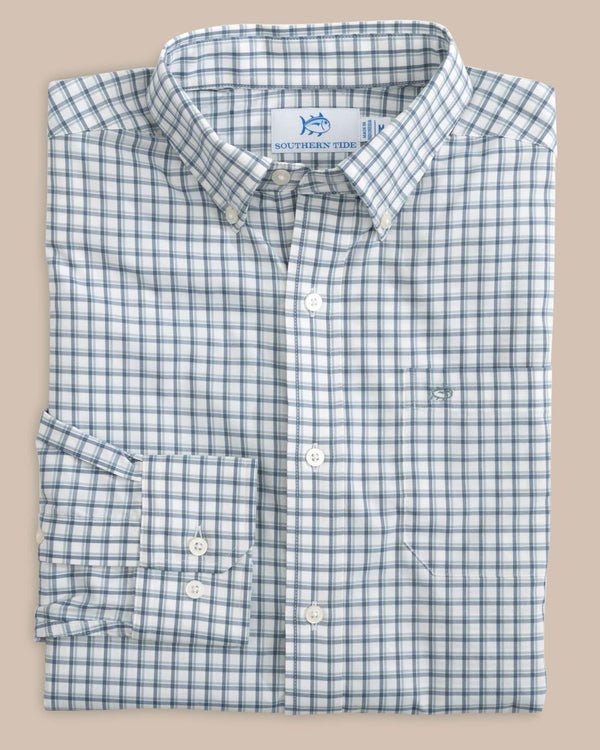 The folded view of the Southern Tide Bellevue Plaid Sport Shirt by Southern Tide - Blue Haze