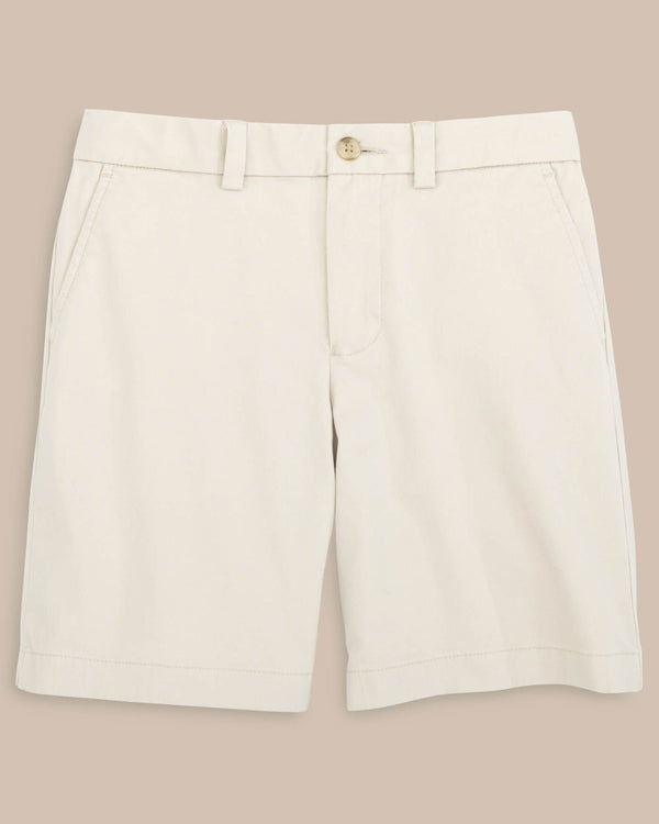 The front view of the Boys Channel Marker Short by Southern Tide - Light Khaki