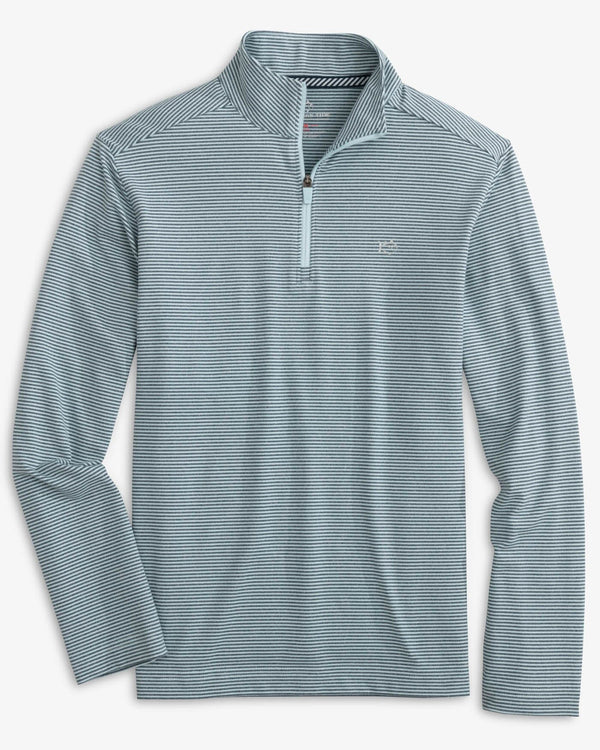 The front view of the Southern Tide Boys Cruiser Heather Micro-Stripe Quarter Zip Pullover by Southern Tide - Heather Dream Blue