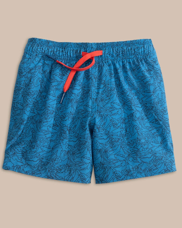 The front view of the Southern Tide Boys Dive In Swim Trunk by Southern Tide - Mediterranean Blue