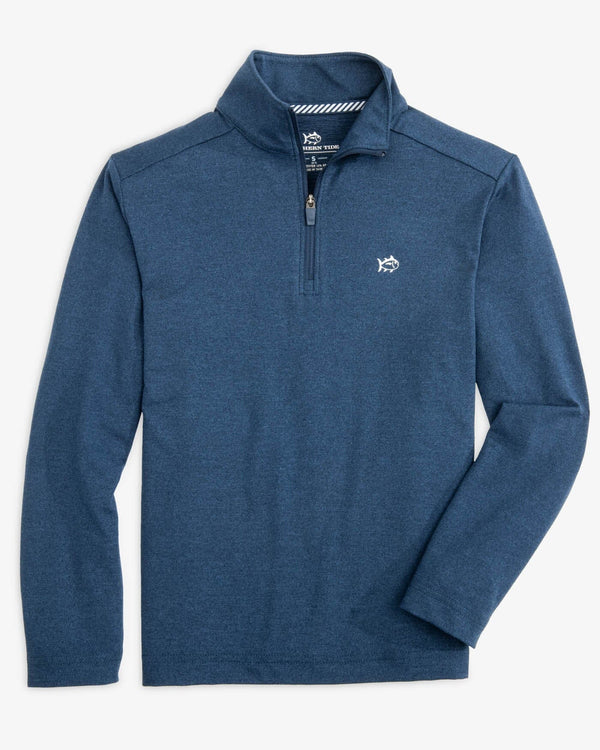 The front view of the Southern Tide Boys Heather Cruiser Quarter Zip by Southern Tide - Heather Dress Blue