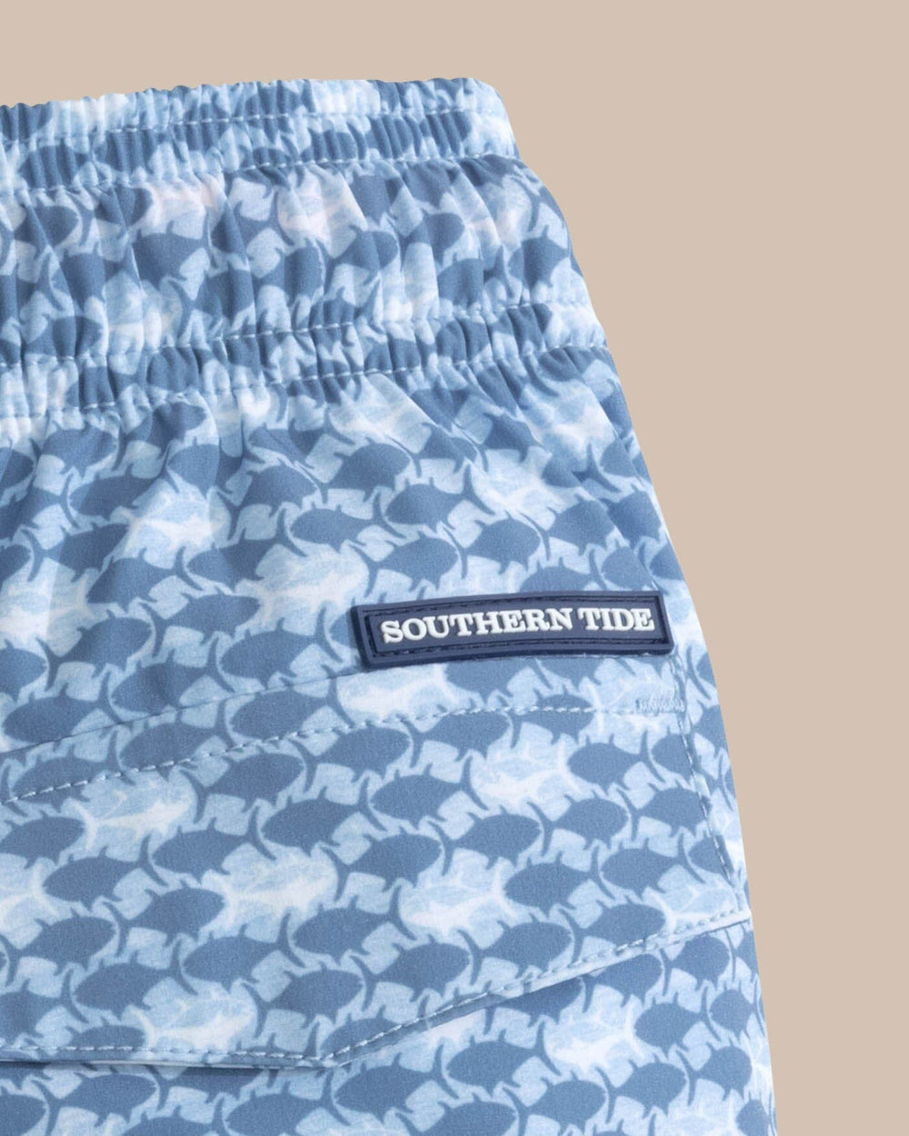 The detail view of the Southern Tide Boys Heather Skipping Jacks Swim Trunk by Southern Tide - Heather Clearwater Blue
