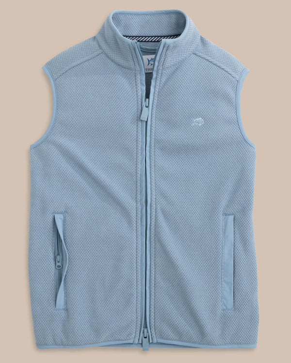 The front view of the Southern Tide Boys Hucksley Vest by Southern Tide - Mountain Spring Blue
