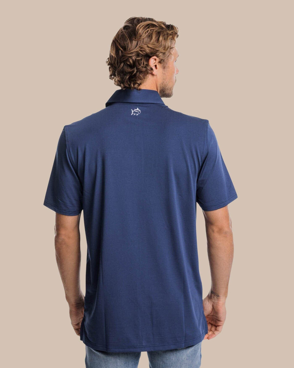 The back view of the Southern Tide Brenton Chest Stripe Performance Polo by Southern Tide - Navy