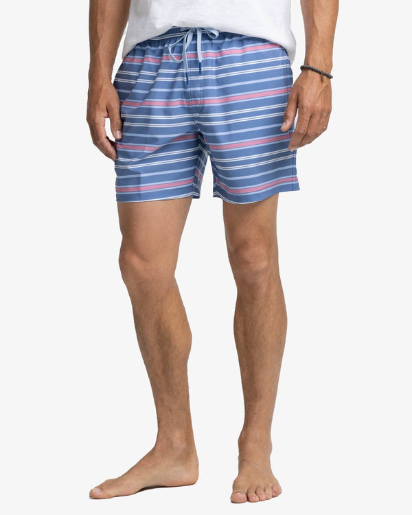 The front view of the Southern Tide Breton Stripe Swim Trunk by Southern Tide - Coronet Blue