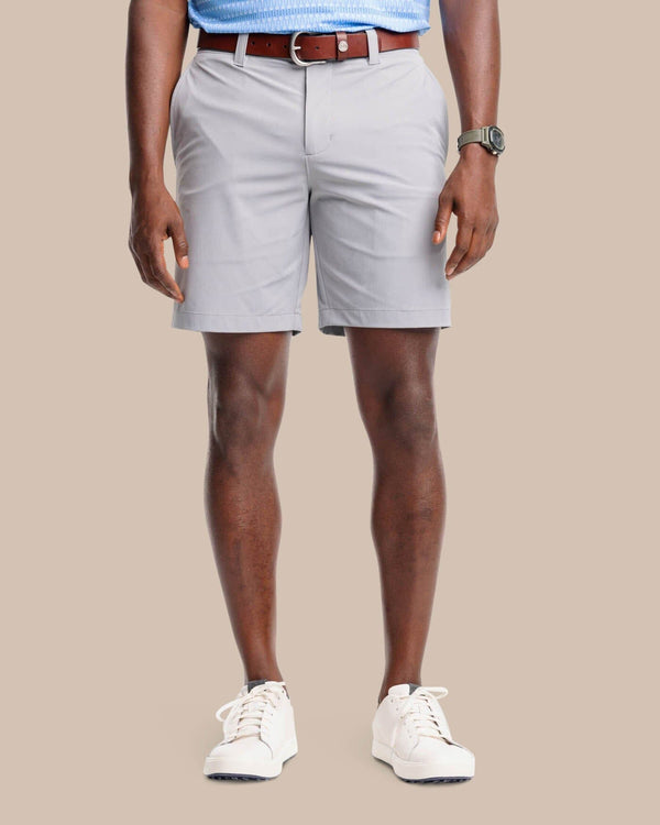 The front view of the Southern Tide brrr die performance short 1 by Southern Tide - Steel Grey