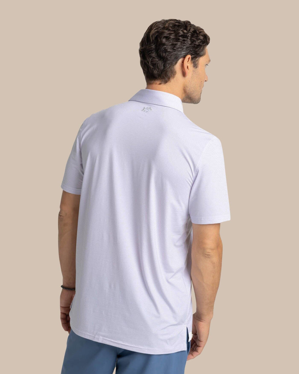 The back view of the Southern Tide brrr-eeze Meadowbrook Stripe Polo by Southern Tide - Orchid Petal