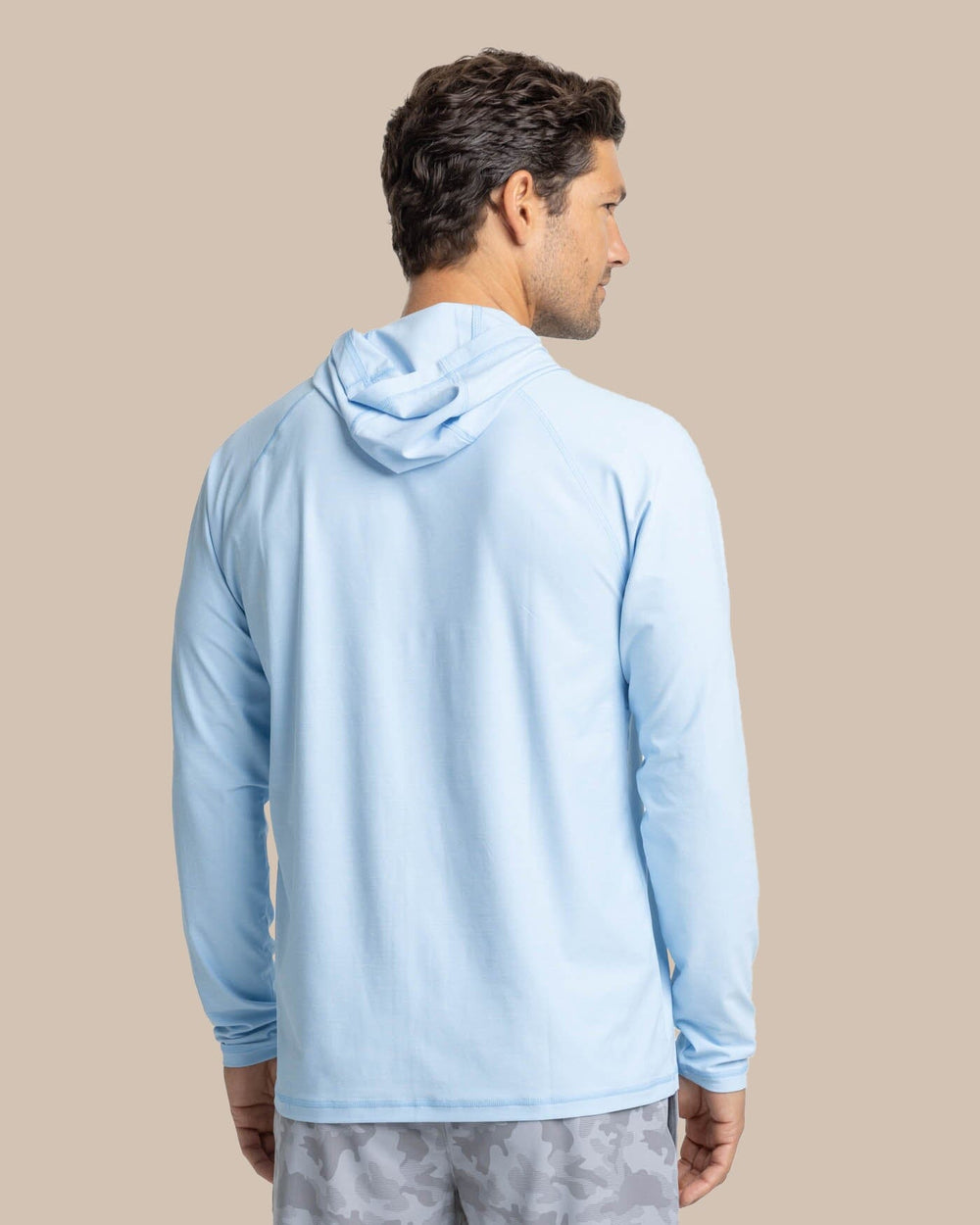 The back view of the Southern Tide brrr illiant Performance Hoodie by Southern Tide - Clearwater Blue