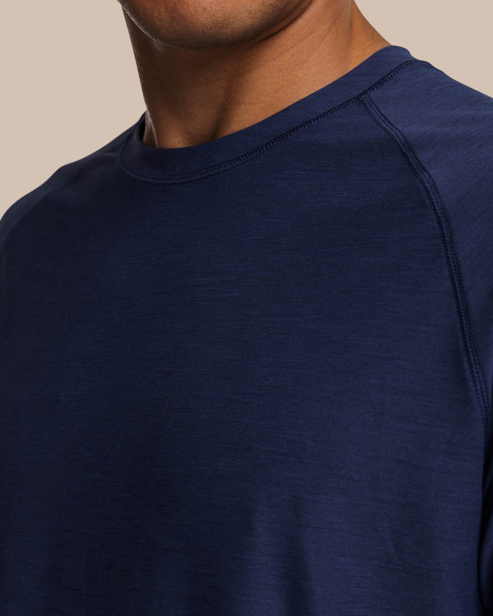 The detail view of the Southern Tide brrr-illiant Performance Long Sleeve Tee by Southern Tide - Nautical Navy