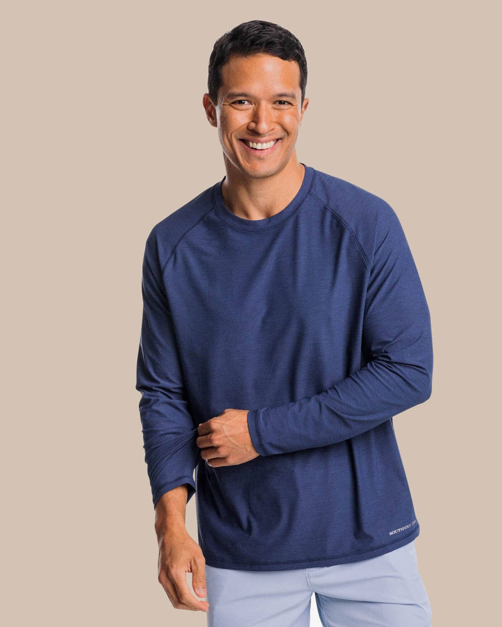 The front view of the Southern Tide brrr-illiant Performance Long Sleeve Tee by Southern Tide - Nautical Navy