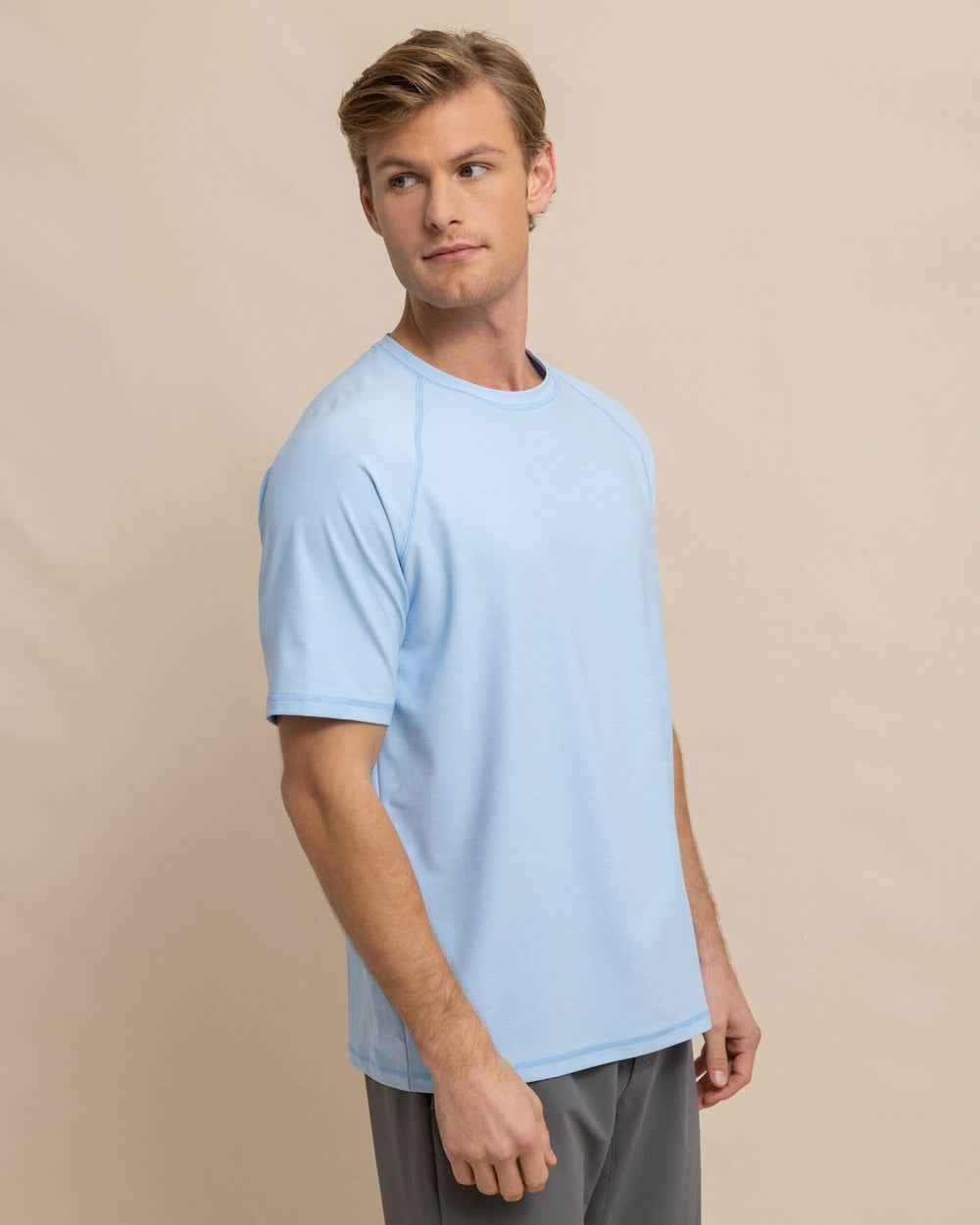 The front view of the Southern Tide brrr illiant Performance T-Shirt by Southern Tide - Clearwater Blue