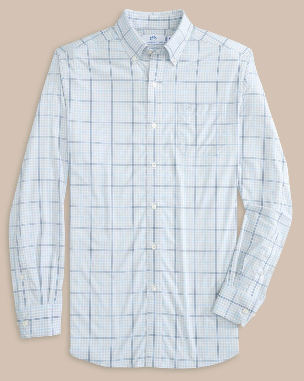 The front view of the Southern Tide brrr Intercoastal Rainer Check Long Sleeve Sportshirt by Southern Tide - Platinum Grey