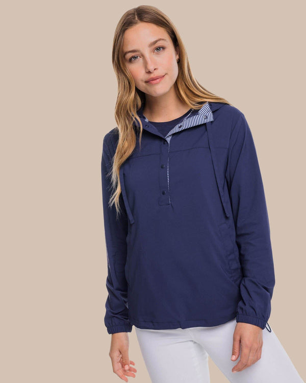 The front view of the Southern Tide Calie Pop Placket Popover by Southern Tide - Dress Blue