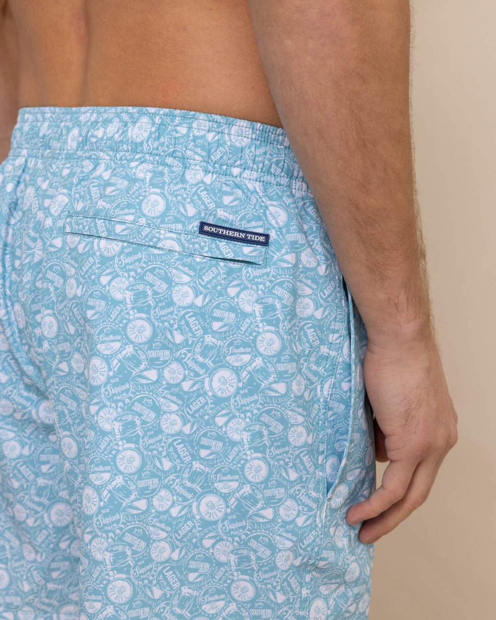 The detail view of the Southern Tide Caps Off Swim Trunk by Southern Tide - Marine Blue