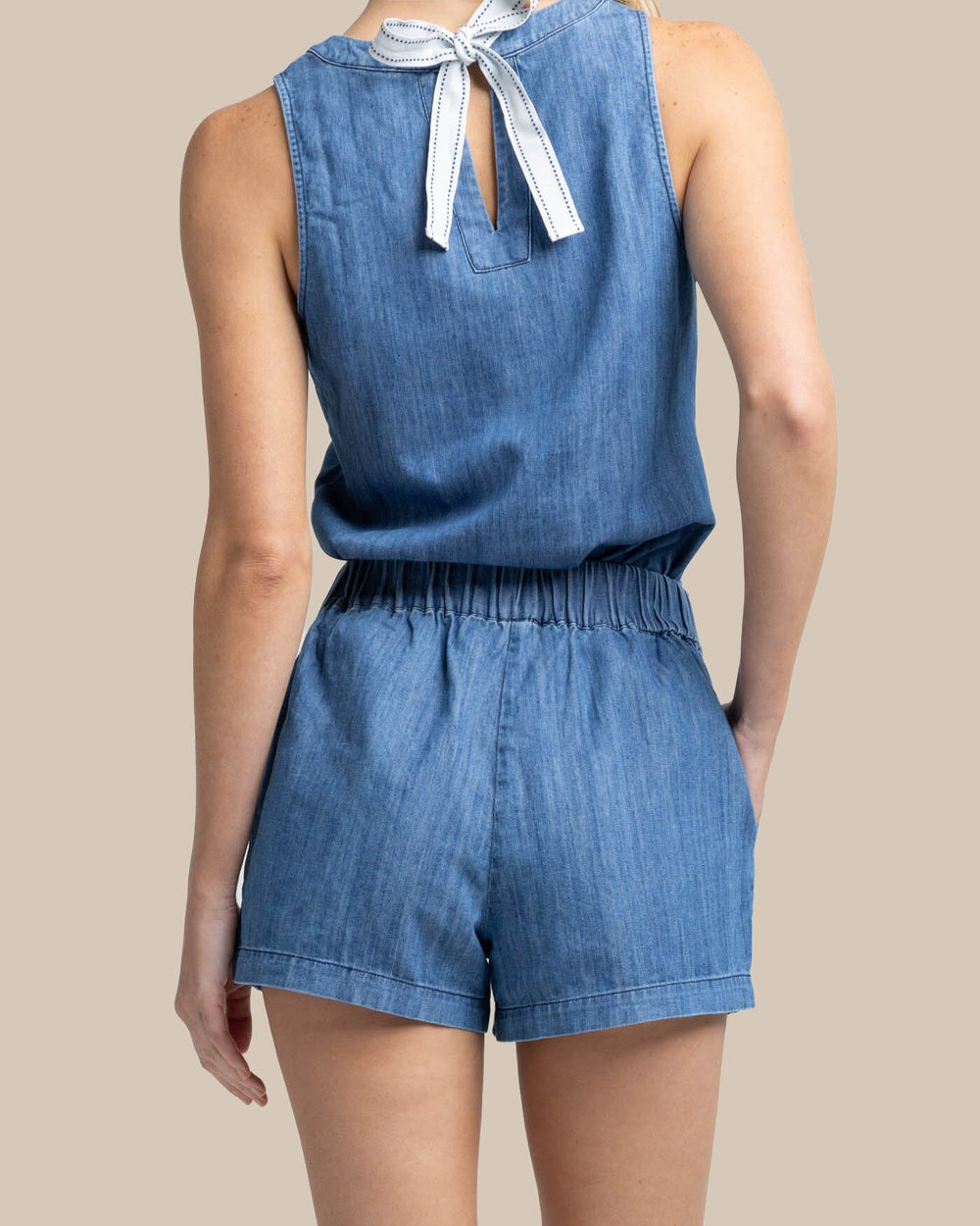 The back view of the Southern Tide Mary Ellen Denim Short by Southern Tide - Medium Wash Indigo