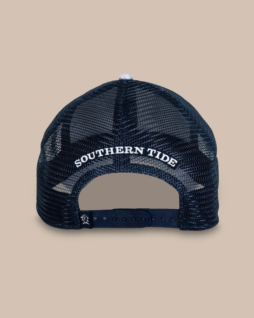The back view of the Southern Tide Change Your Altitude Print Performance Trucker by Southern Tide - Seagull Grey