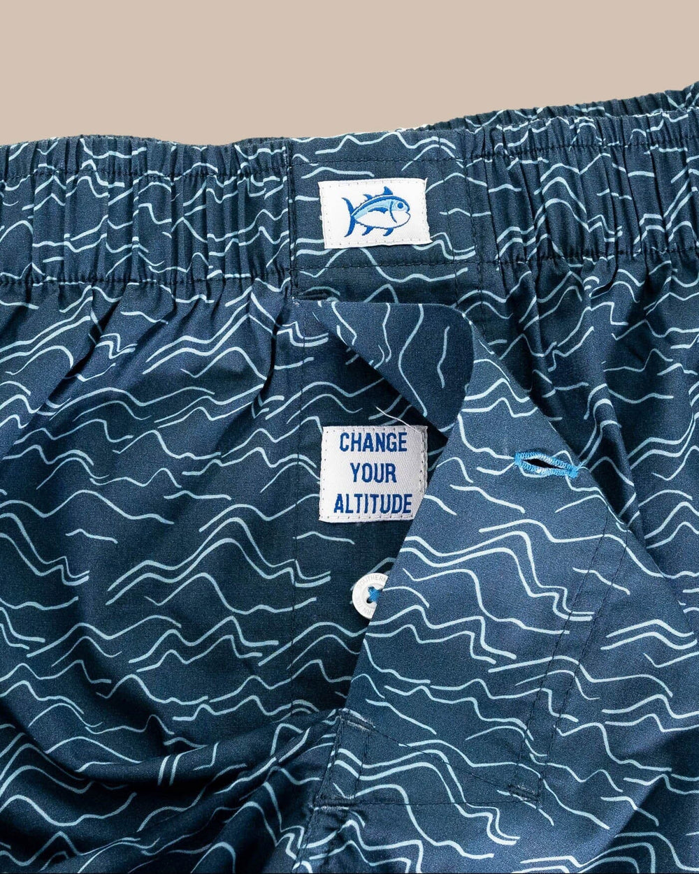 The detail view of the Southern Tide Change Your Altitude Printed Boxer by Southern Tide - Blue Haze