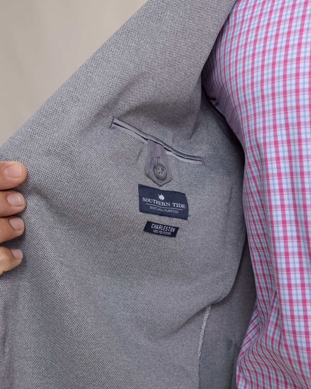 The detail view of the Southern Tide Charleston Blazer by Southern Tide - Heather Steel Grey