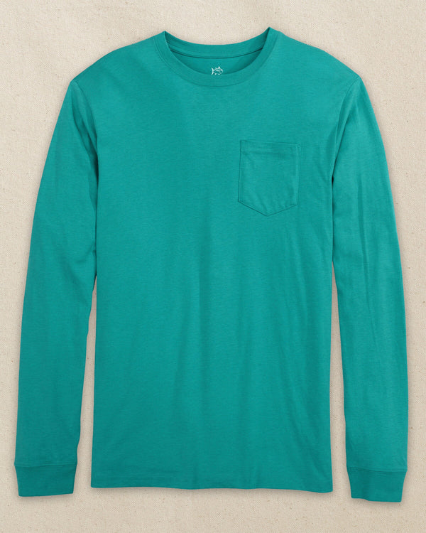 The front view of the Southern Tide Classic Long Sleeve Pocket T-Shirt in Gulf Stream by Southern Tide - Gulf Stream