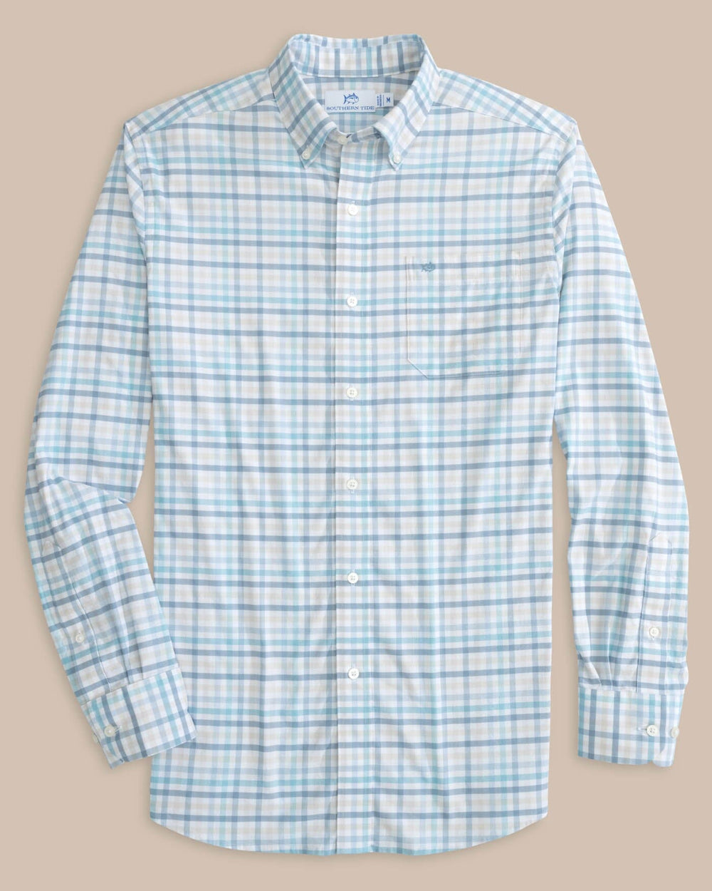 The front view of the Southern Tide Coastal Passage Pelham Gingham Long Sleeve Sport Shirt by Southern Tide - Marine Blue