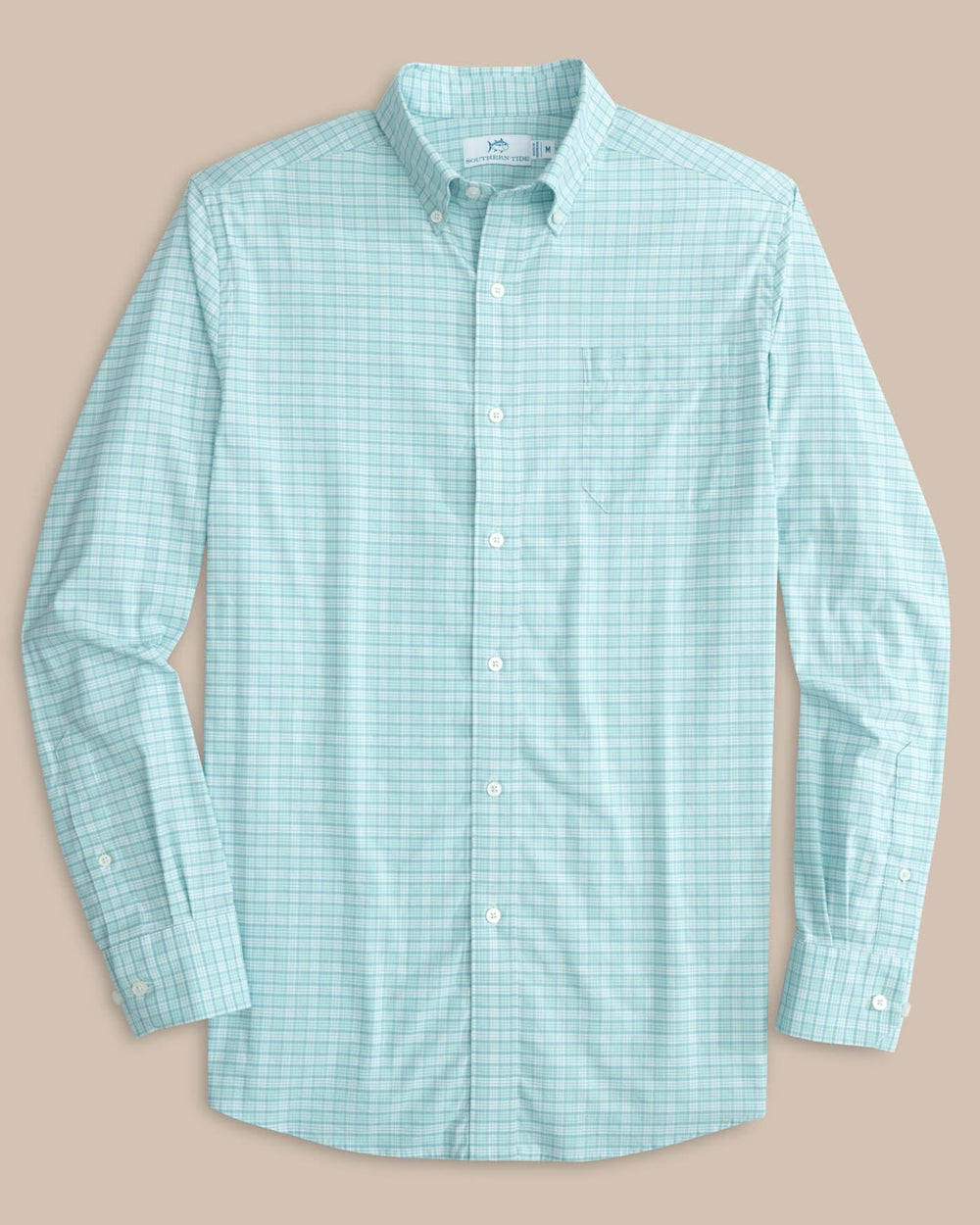 The front view of the Southern Tide Coastal Passage Trailside Plaid Long Sleeve Sport Shirt by Southern Tide - Wake Blue