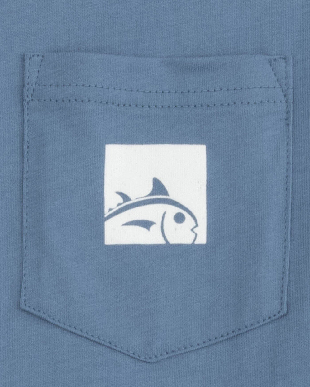 The detail view of the Southern Tide Cropped Skipjack Box Short Sleeve T-Shirt by Southern Tide - Coronet Blue