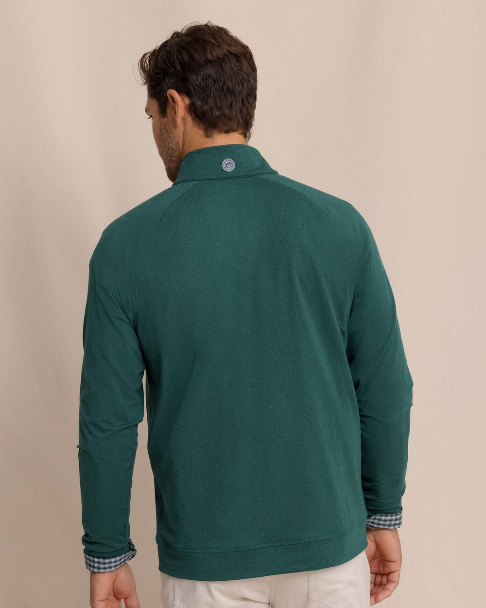 The back view of the Southern Tide Cruiser Heather Quarter Zip Pullover by Southern Tide - Heather Salt Meadow