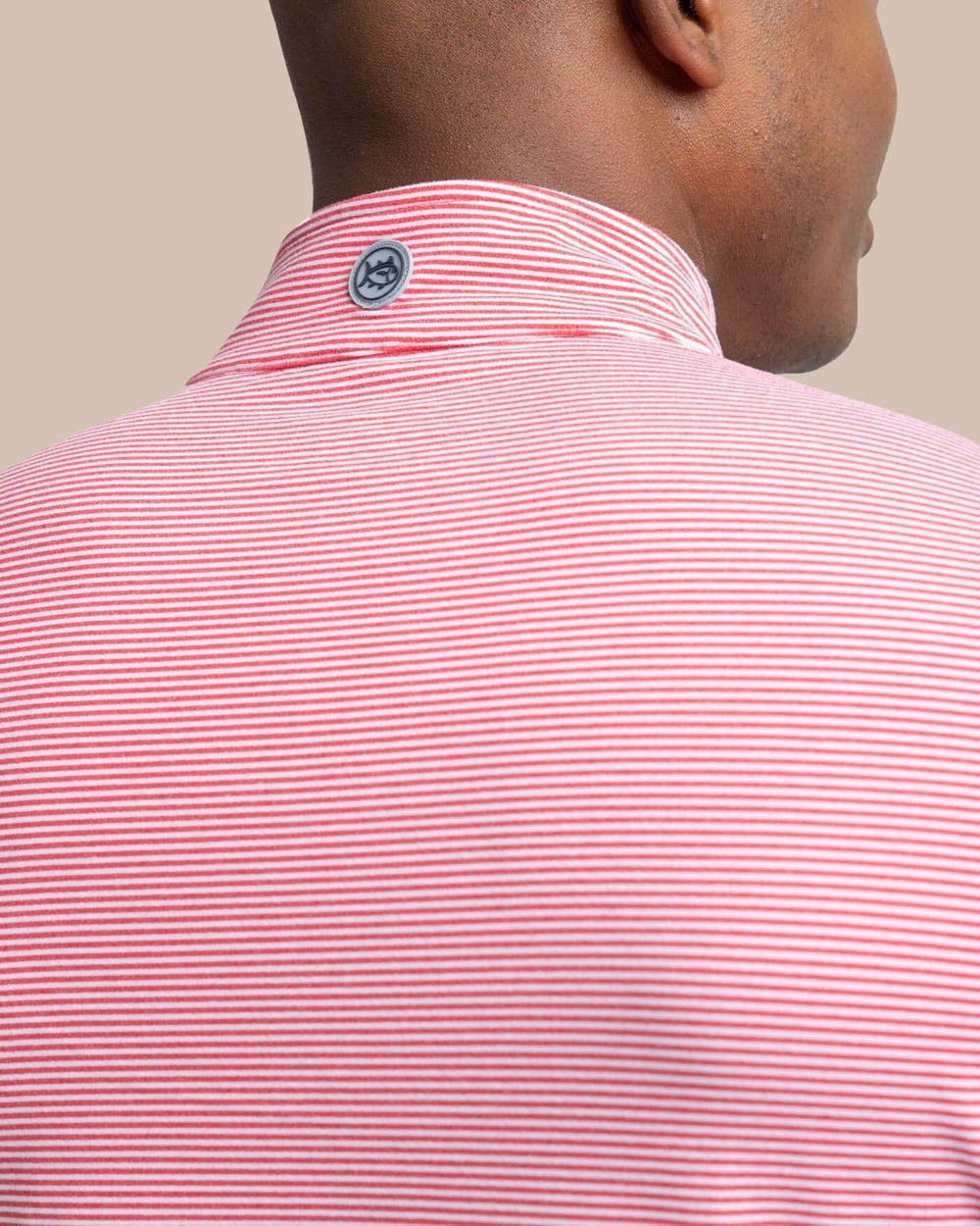 The yoke view of the Southern Tide Cruiser Micro-Stripe Heather Quarter Zip by Southern Tide - Heather Varsity Red