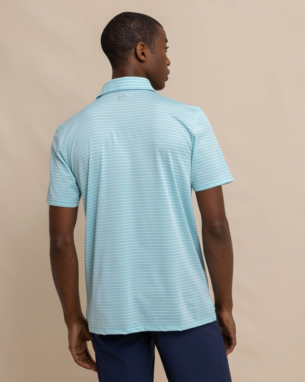 The back view of the Southern Tide Driver Baywoods Stripe Polo by Southern Tide - Wake Blue