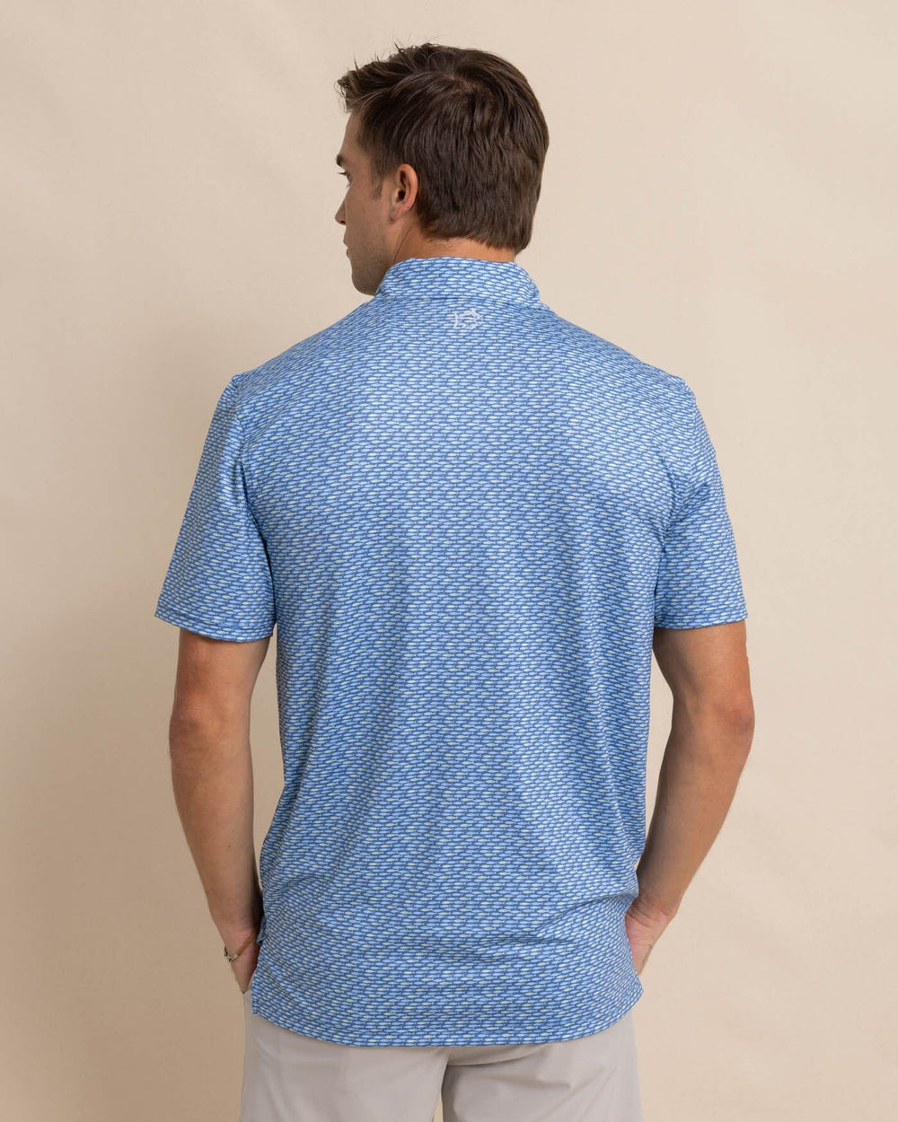 The back view of the Southern Tide Driver Casual Water Printed Polo by Southern Tide - Coronet Blue