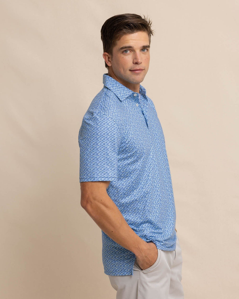 The front view of the Southern Tide Driver Casual Water Printed Polo by Southern Tide - Coronet Blue