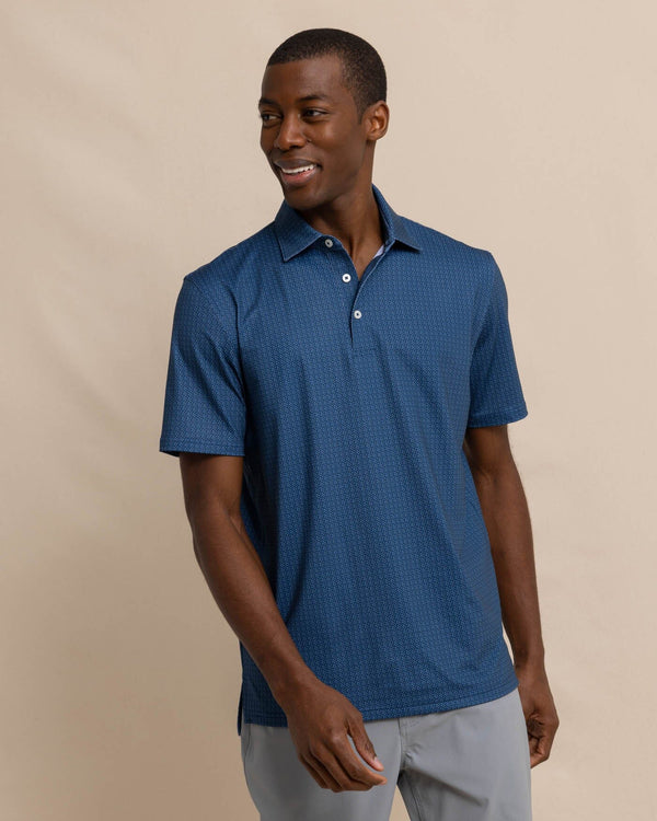The front view of the Southern Tide Driver Clubbin It Printed Polo by Southern Tide - Aged Denim