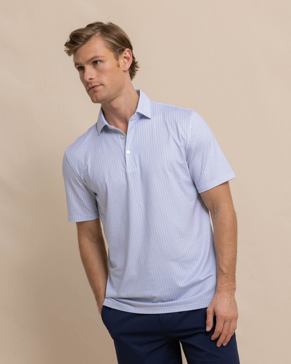 The front view of the Southern Tide Driver Clubbin It Printed Polo by Southern Tide - Classic White